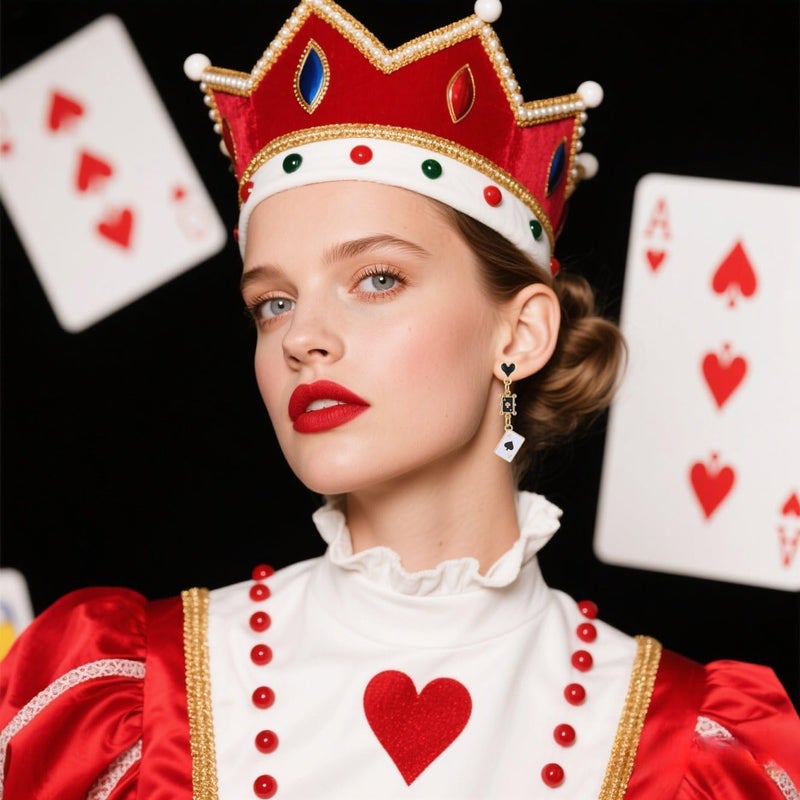 CSIYANJRY99 Queen of Hearts Earrings for Women Red Heart Poker Clock Drop Earrings Asymmetric Queen of Hearts Costume Women Accessories - Image 3